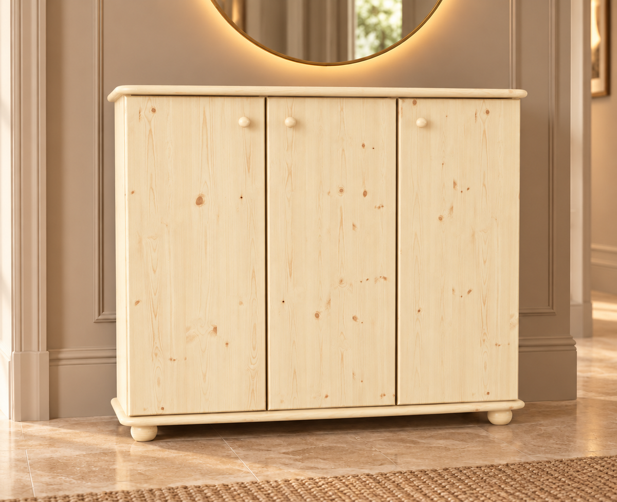 Anika Kommode Kiefer Massivholz 110er | 3-Türig Sideboard mit Regalfächer aus 100% Bio Holz