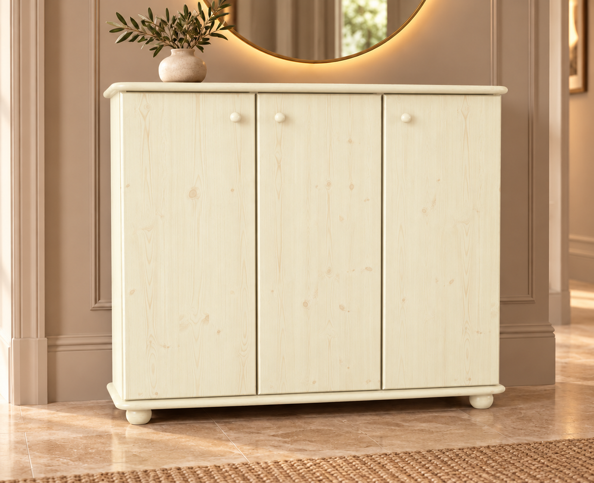 Anika Kommode Kiefer Massivholz 110er | 3-Türig Sideboard mit Regalfächer aus 100% Bio Holz
