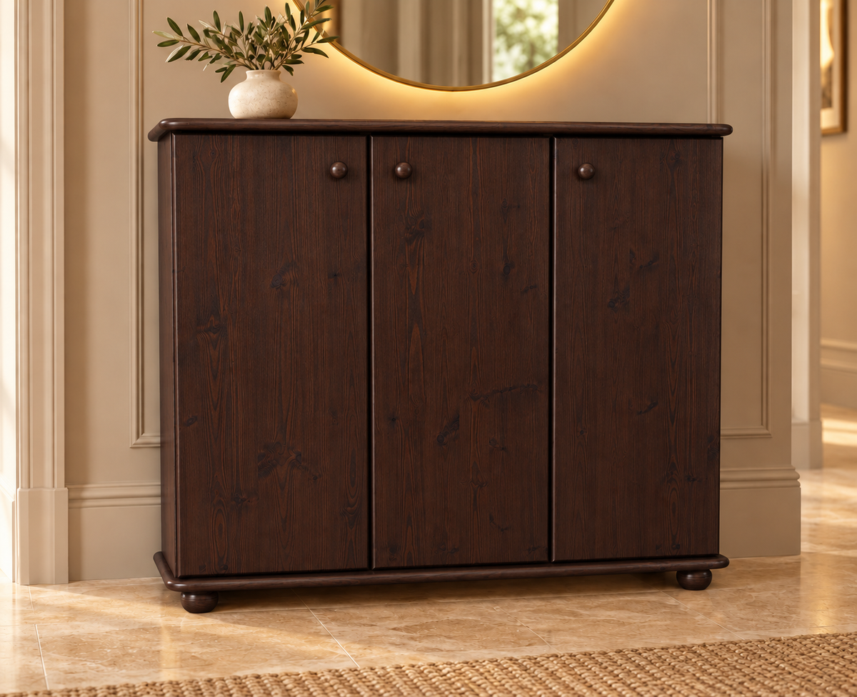 Anika Kommode Kiefer Massivholz 110er | 3-Türig Sideboard mit Regalfächer aus 100% Bio Holz