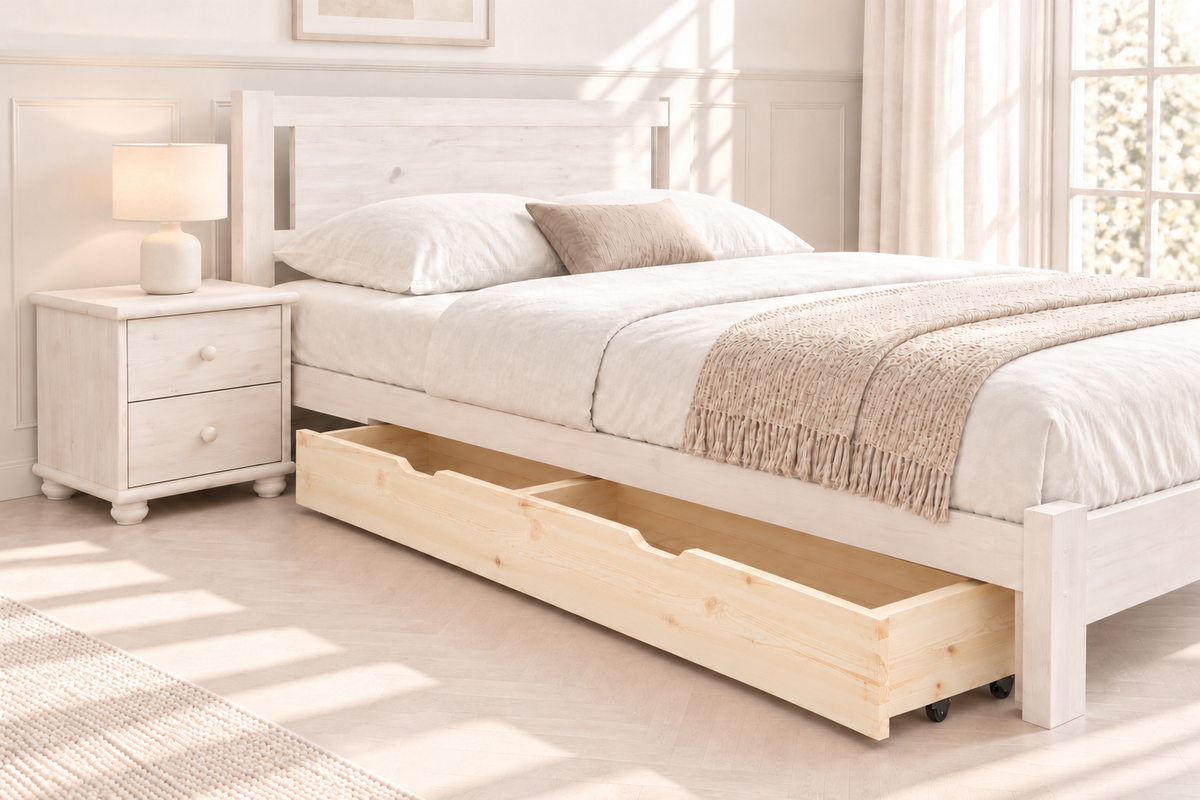 Bettschublade Massivholz | 3/4-Länge | Natürliche Aufbewahrungslösung aus 100% Bio-Bett