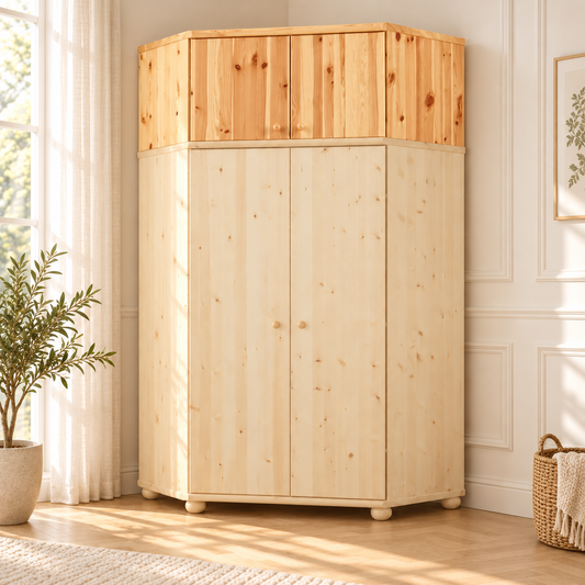 Claudia Eckschrank aus Bio Kieferholz – Massiver Kleiderschrank Aufsatz aus 100% Holz