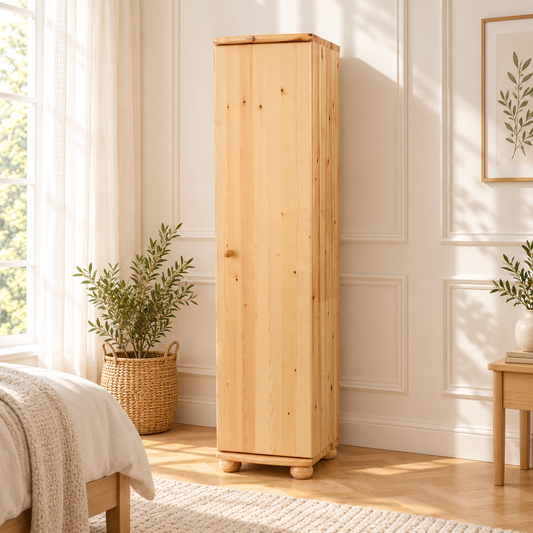 Claudia Kleiderschrank Bio Kiefer 62cm Tiefe | 1-Türig mit Kleiderstange aus 100% massivem Holz