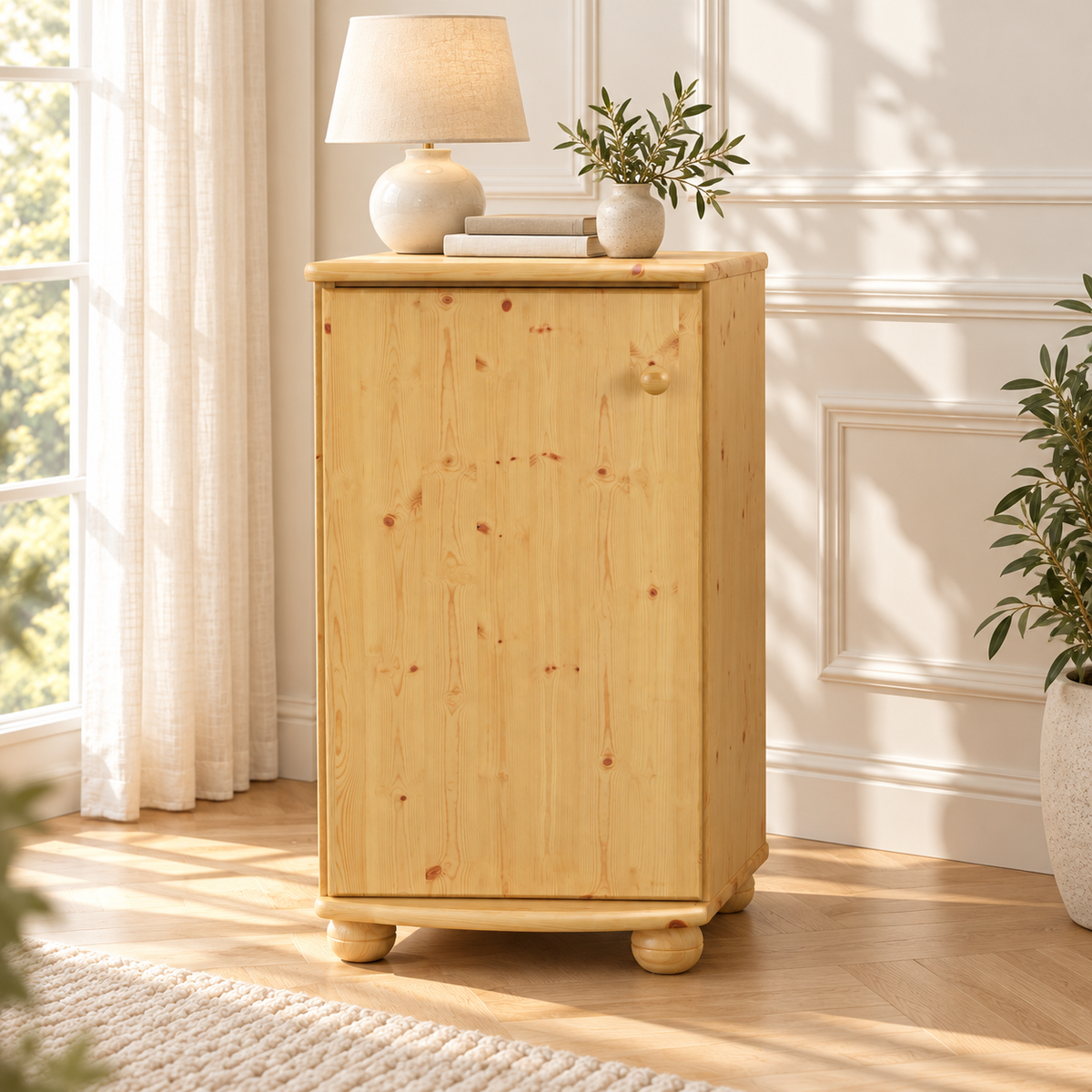 Claudia Kommode Bio Kiefer Massivholz - Elegante 1-türige Anrichte aus 100% Bio Holz