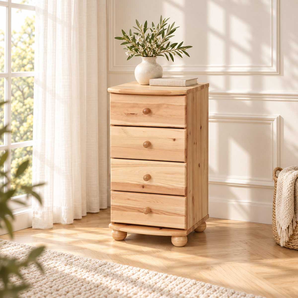 Claudia Kommode Bio Massivholz | Sideboard Anrichte mit 4 kleinen Schubladen aus 100% Bio Holz