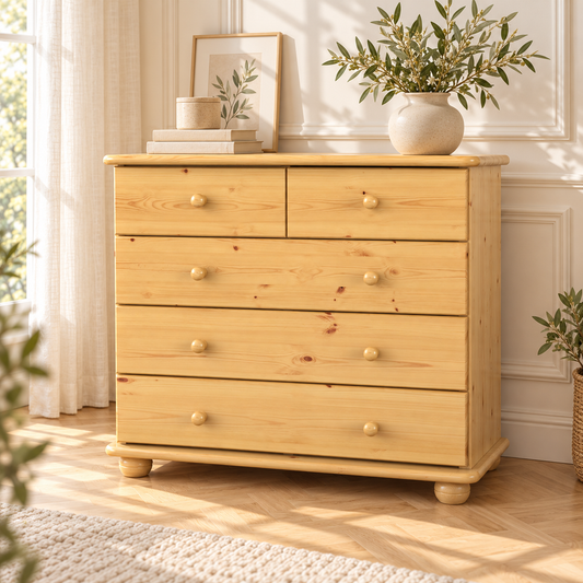 Claudia Kommode Bio Massivholz | Sideboard mit 3-XL Schubladen und 2 kleinen Schubladen