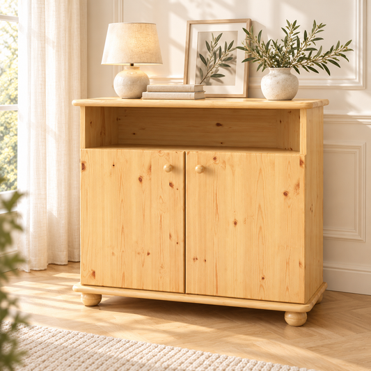 Claudia Kommode Sideboard aus 100% Bio Kiefer Massivholz | 2-Türig | 1 Regal