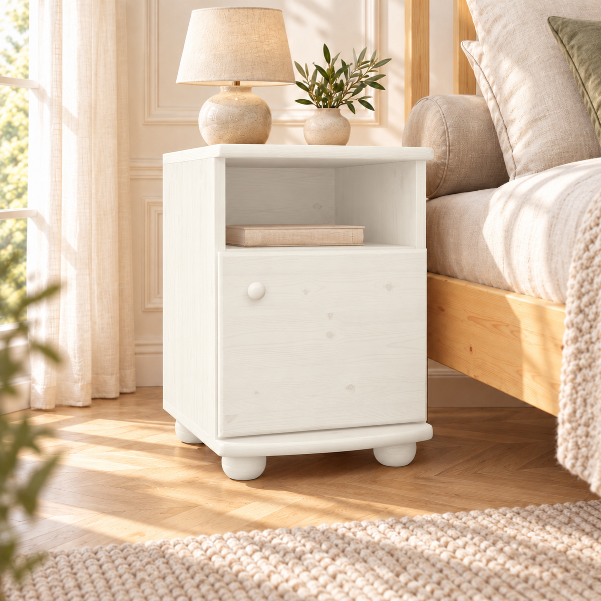 Claudia Kiefer Nachttisch Massivholz | Nachtschrank mit 1 Regal und 1 Tür | 100% Bio Kiefer