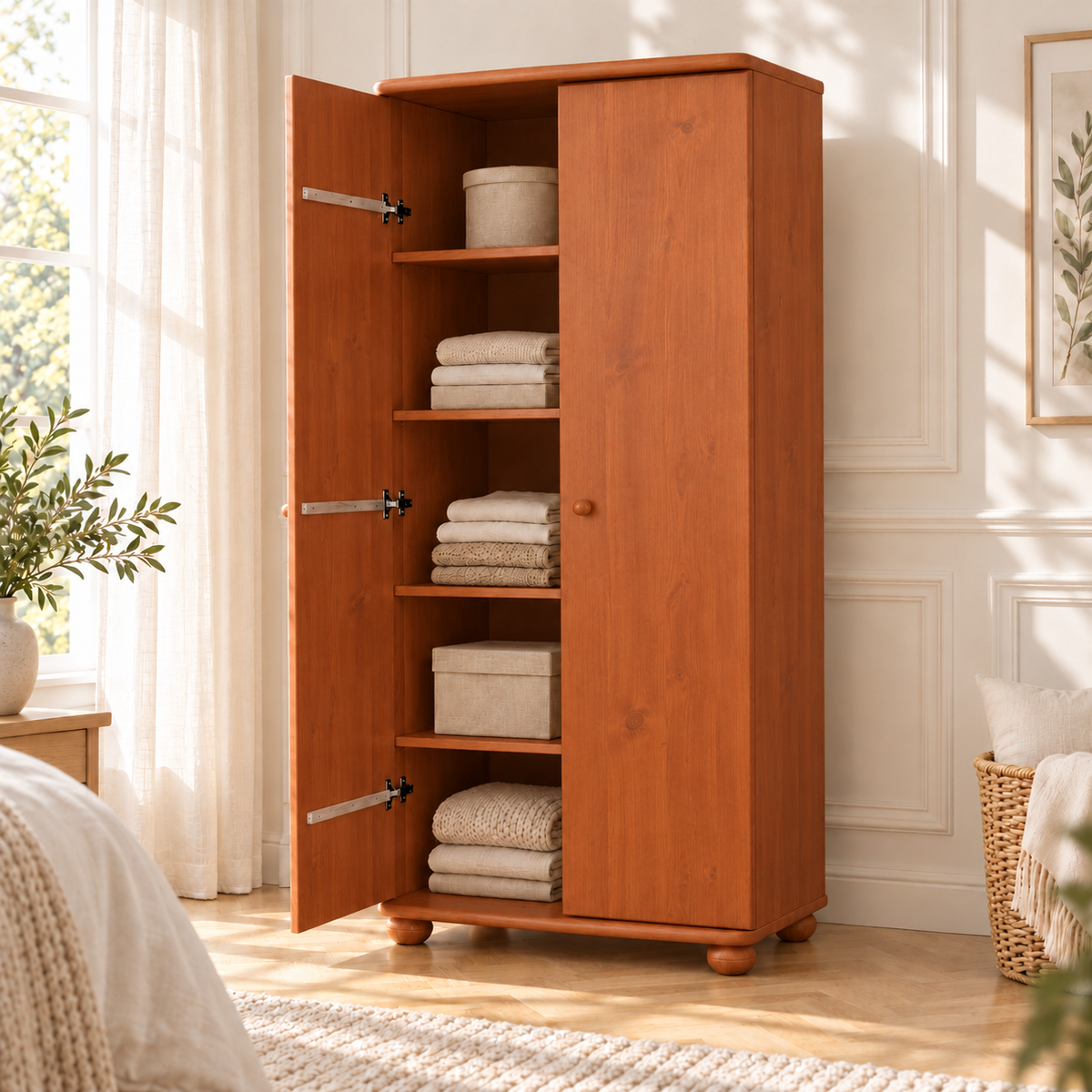 Claudia Kleiderschrank Bio Kiefer 2-türig | 45cm / 62cm Tiefe | 100% Massivholz mit Regalfächern