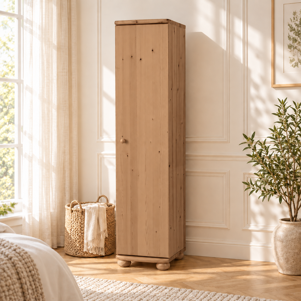 Claudia Kleiderschrank Bio Kiefer 1-türig | 45 cm Tiefe mit Kleiderstange aus 100% Massivholz