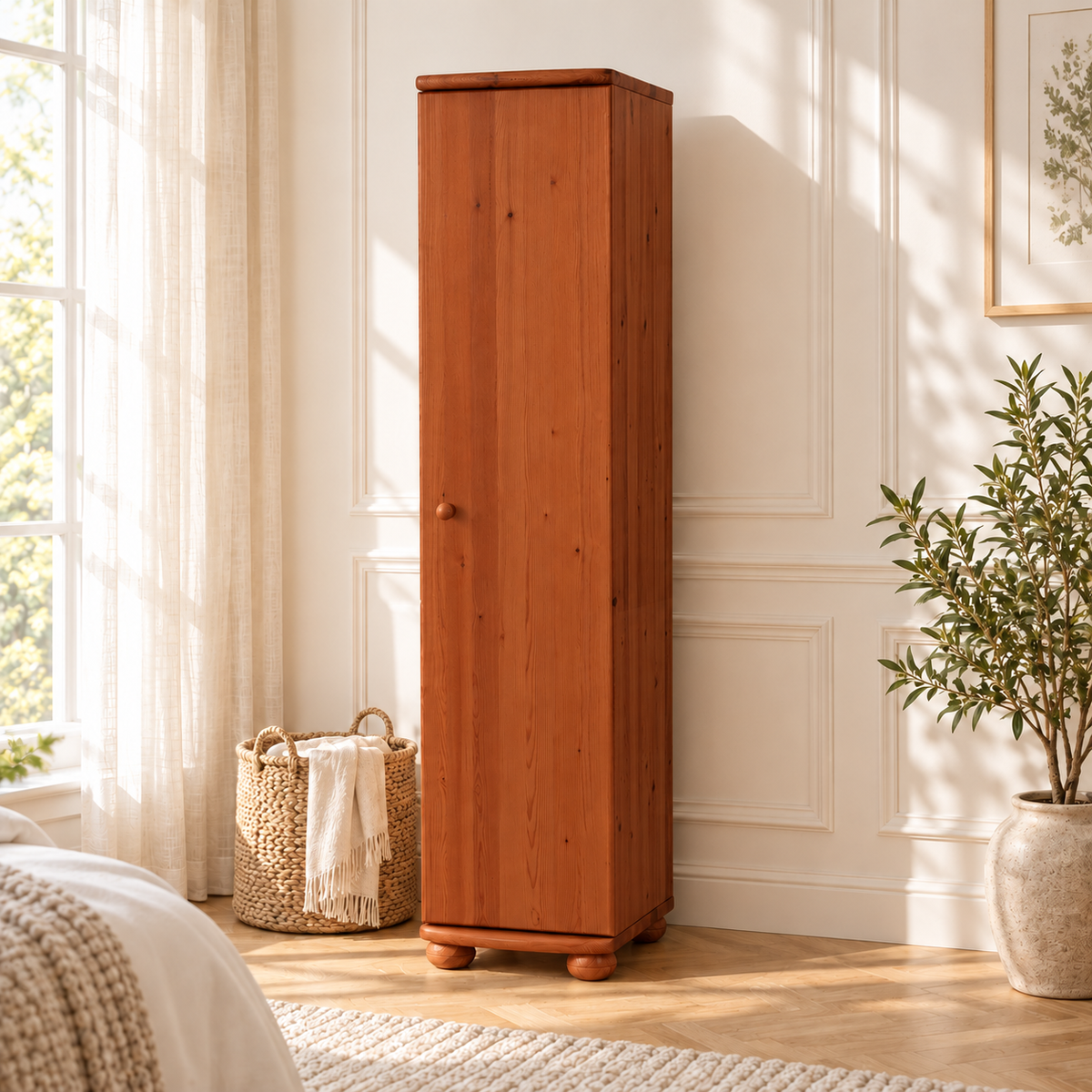 Claudia Kleiderschrank Bio Kiefer 1-türig | 45 cm Tiefe mit Kleiderstange aus 100% Massivholz