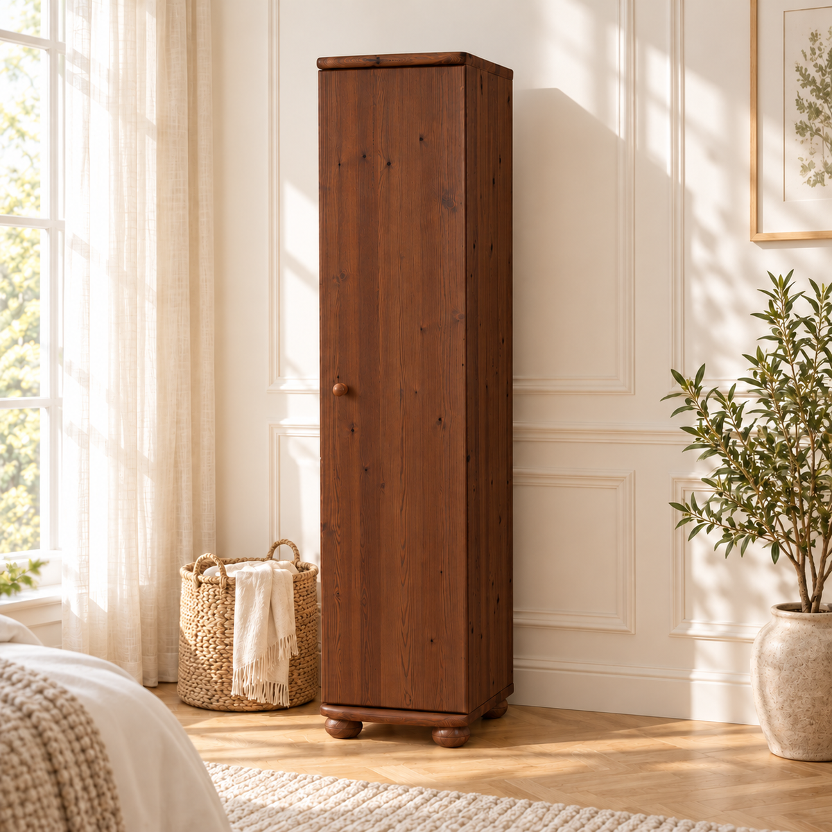 Claudia Kleiderschrank Bio Kiefer 1-türig | 45 cm Tiefe mit Kleiderstange aus 100% Massivholz
