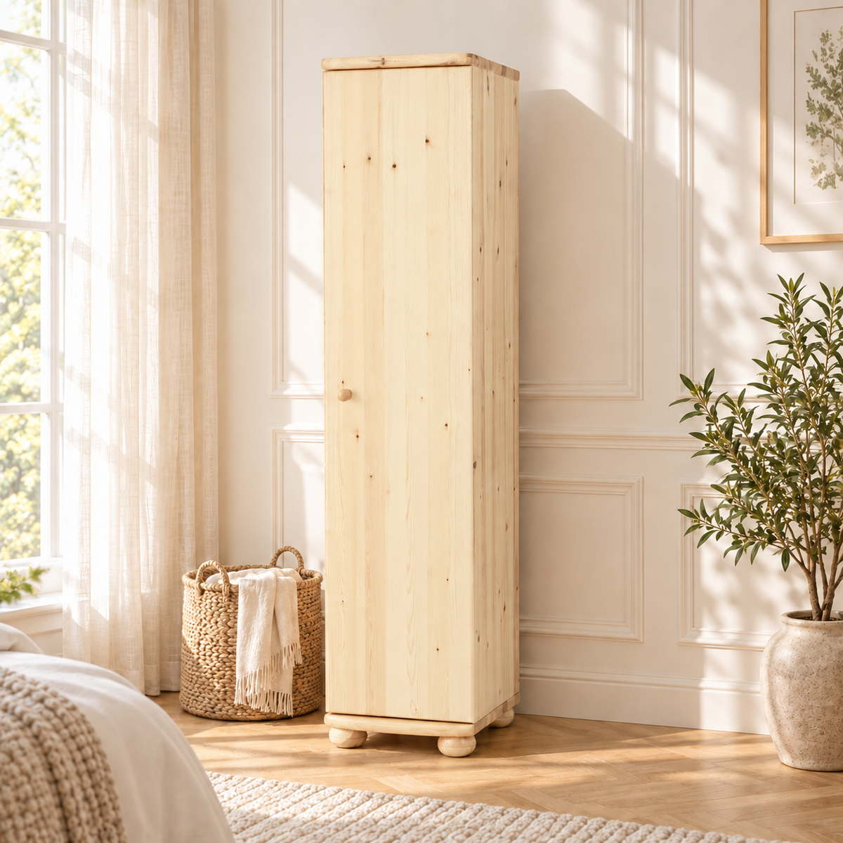 Claudia Kleiderschrank Bio Kiefer 1-türig | 45 cm Tiefe mit Kleiderstange aus 100% Massivholz