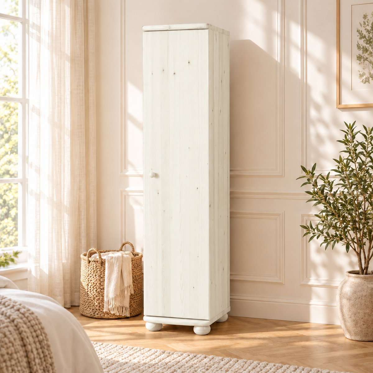 Claudia Kleiderschrank Bio Kiefer 1-türig | 45 cm Tiefe mit Kleiderstange aus 100% Massivholz