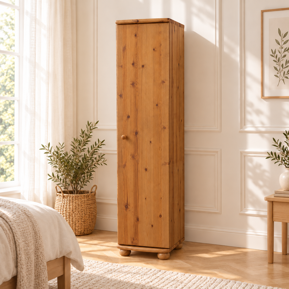 Claudia Kleiderschrank Bio Kiefer 62cm Tiefe | 1-Türig mit Kleiderstange aus 100% massivem Holz