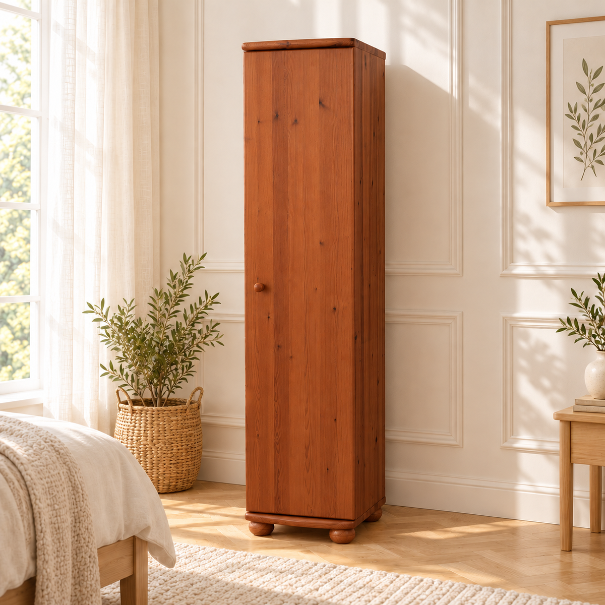 Claudia Kleiderschrank Bio Kiefer 62cm Tiefe | 1-Türig mit Kleiderstange aus 100% massivem Holz