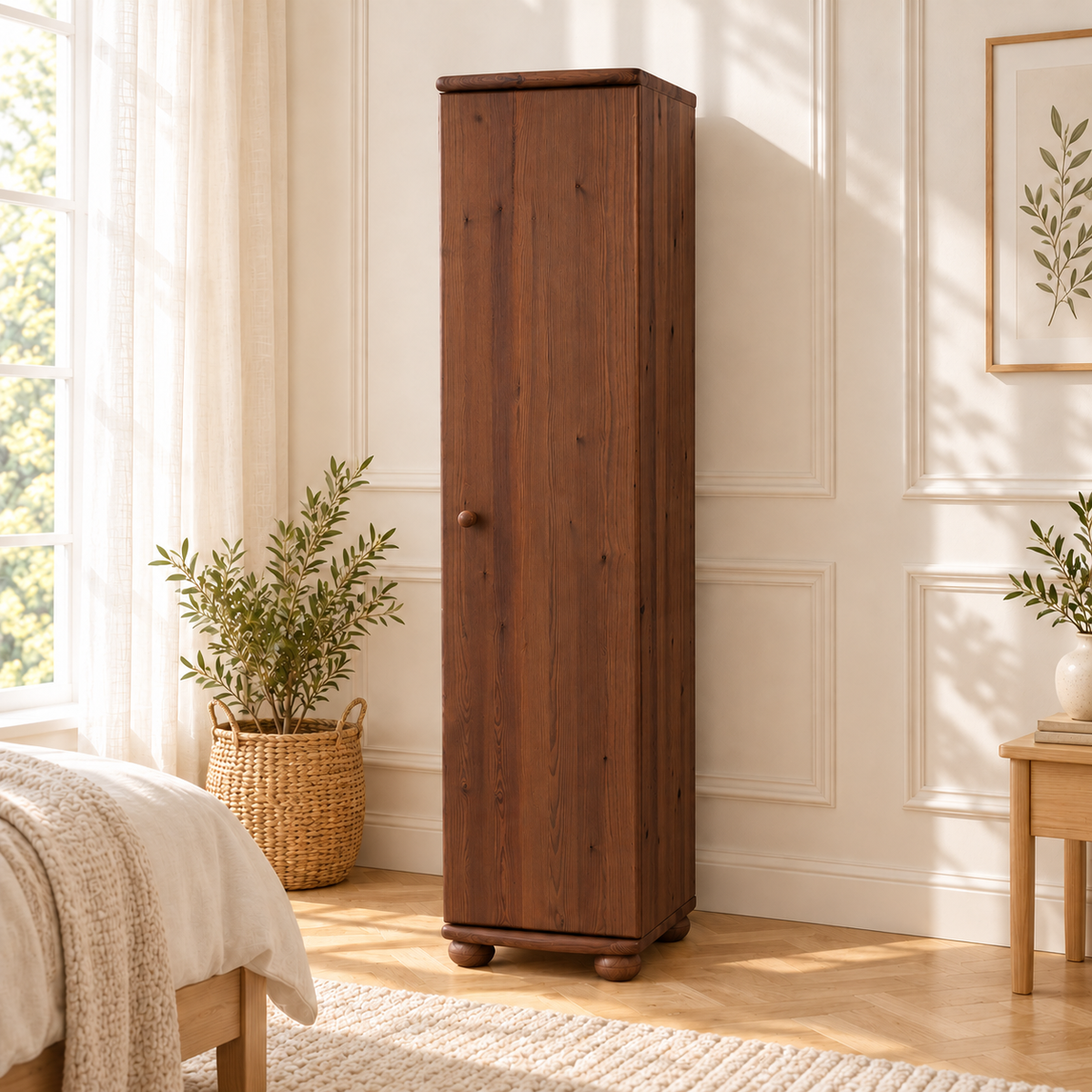 Claudia Kleiderschrank Bio Kiefer 62cm Tiefe | 1-Türig mit Kleiderstange aus 100% massivem Holz
