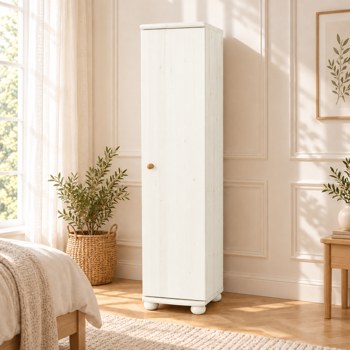 Claudia Kleiderschrank Bio Kiefer 62cm Tiefe | 1-Türig mit Kleiderstange aus 100% massivem Holz