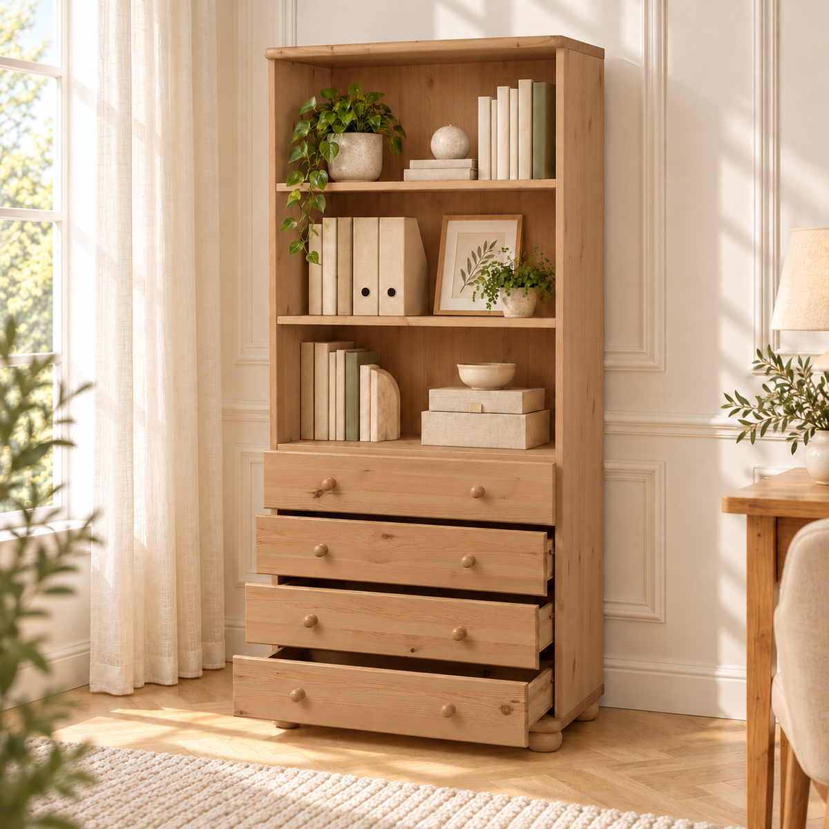 Claudia Büroschrank aus Massivholz | Aktenschrank Schubladenschrank | 4-Schubladen | 100% Bio Kiefer Massivholz