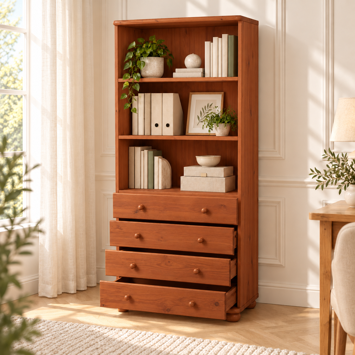 Claudia Büroschrank aus Massivholz | Aktenschrank Schubladenschrank | 4-Schubladen | 100% Bio Kiefer Massivholz