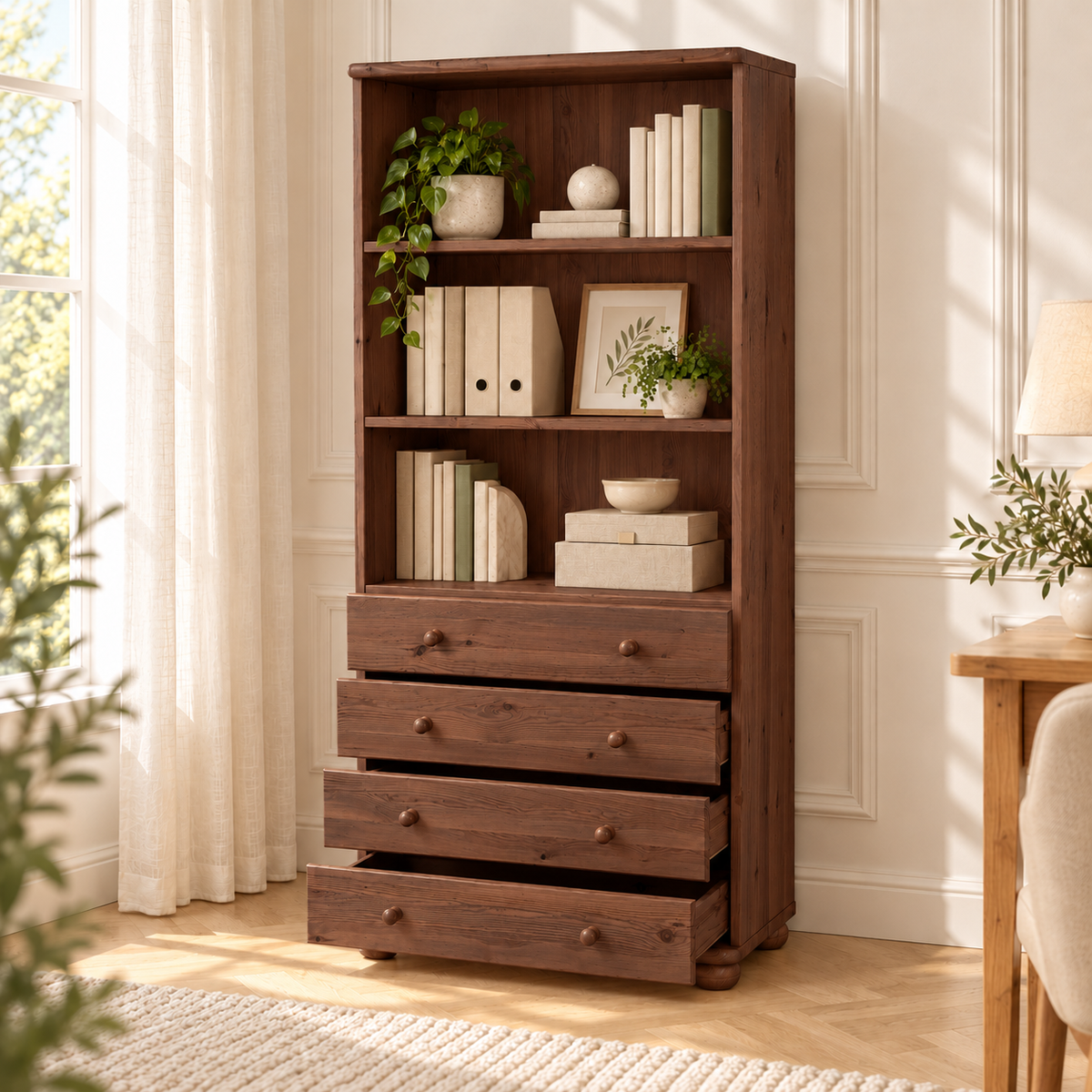 Claudia Büroschrank aus Massivholz | Aktenschrank Schubladenschrank | 4-Schubladen | 100% Bio Kiefer Massivholz