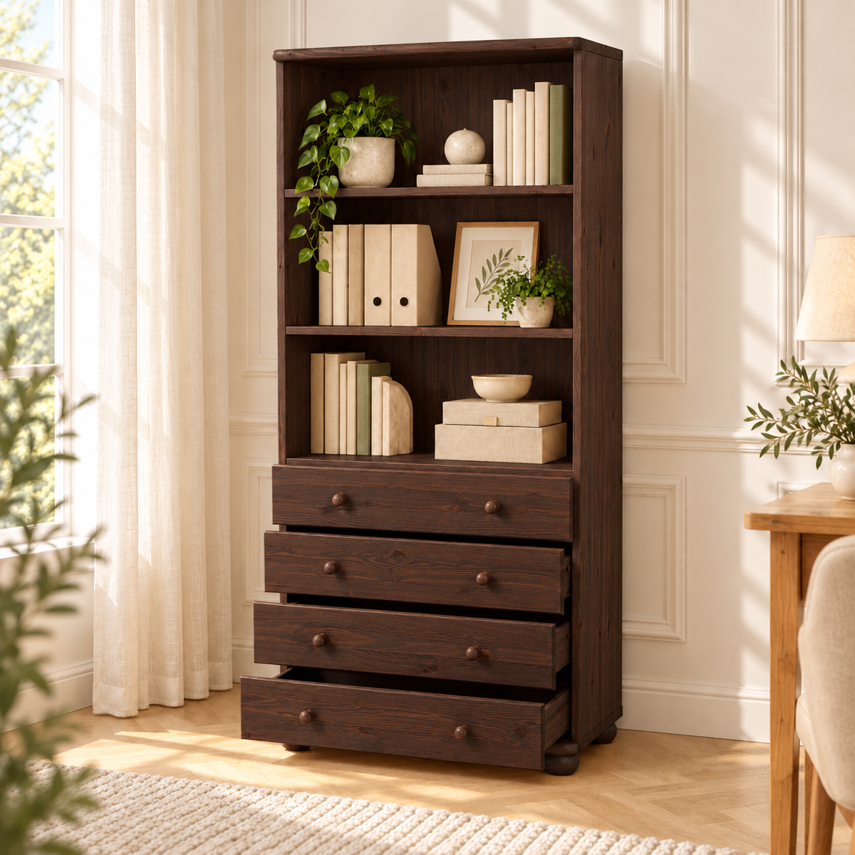Claudia Büroschrank aus Massivholz | Aktenschrank Schubladenschrank | 4-Schubladen | 100% Bio Kiefer Massivholz