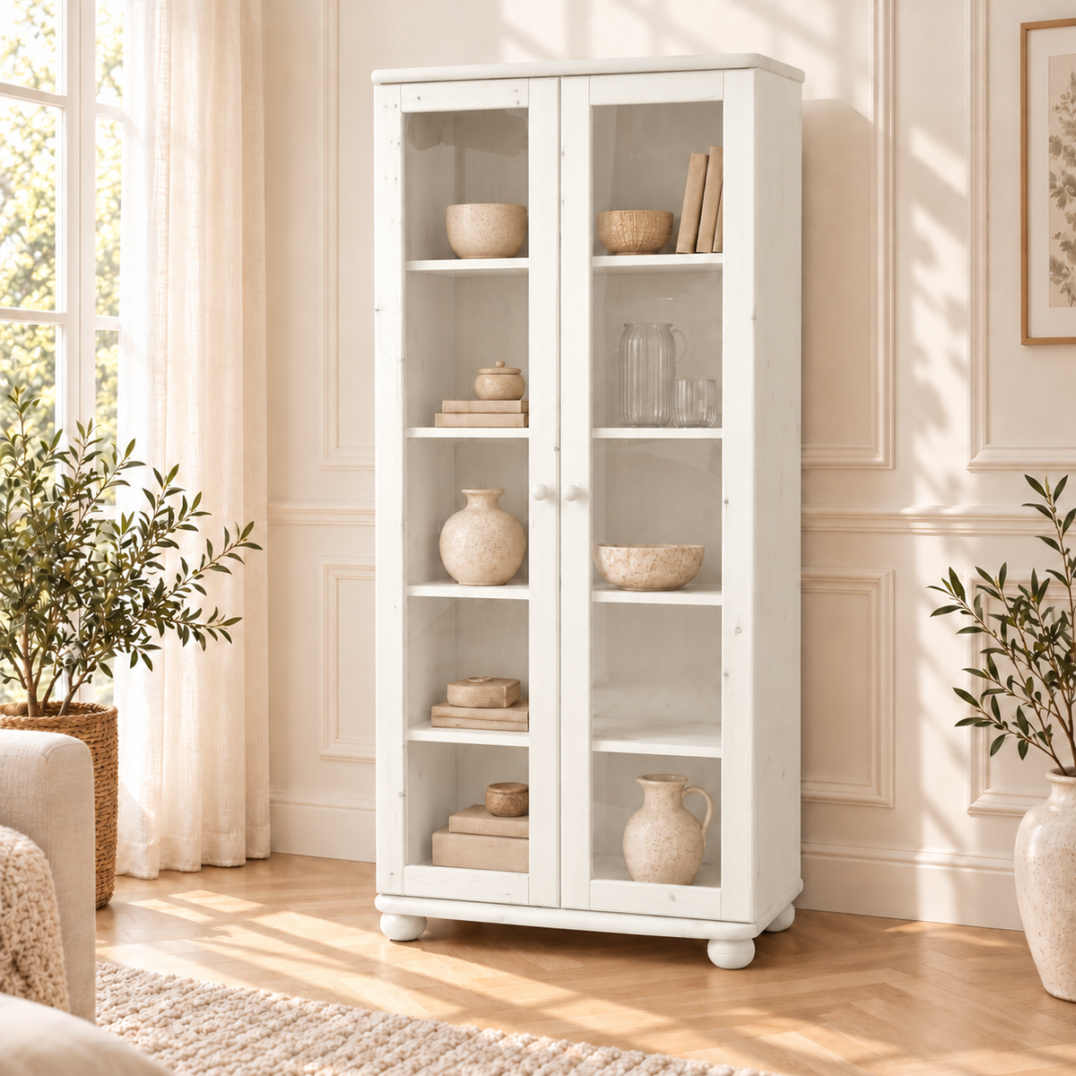 Claudia Vitrine Bio Kiefer Massivholz | 2-Türig mit 4 Regalen aus 100% natürlichem Holz