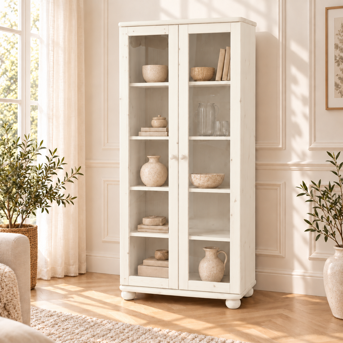 Claudia Vitrine Bio Kiefer Massivholz | 2-Türig mit 4 Regalen aus 100% natürlichem Holz