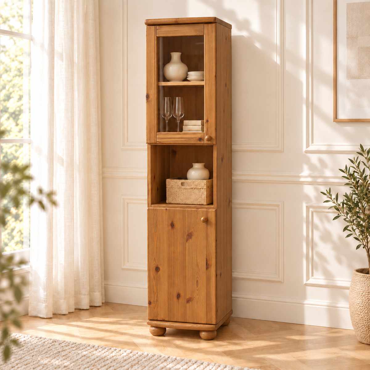 Claudia Buffetschrank Vitrine | 2-Türig | 100% Bio Kiefer Massivholz