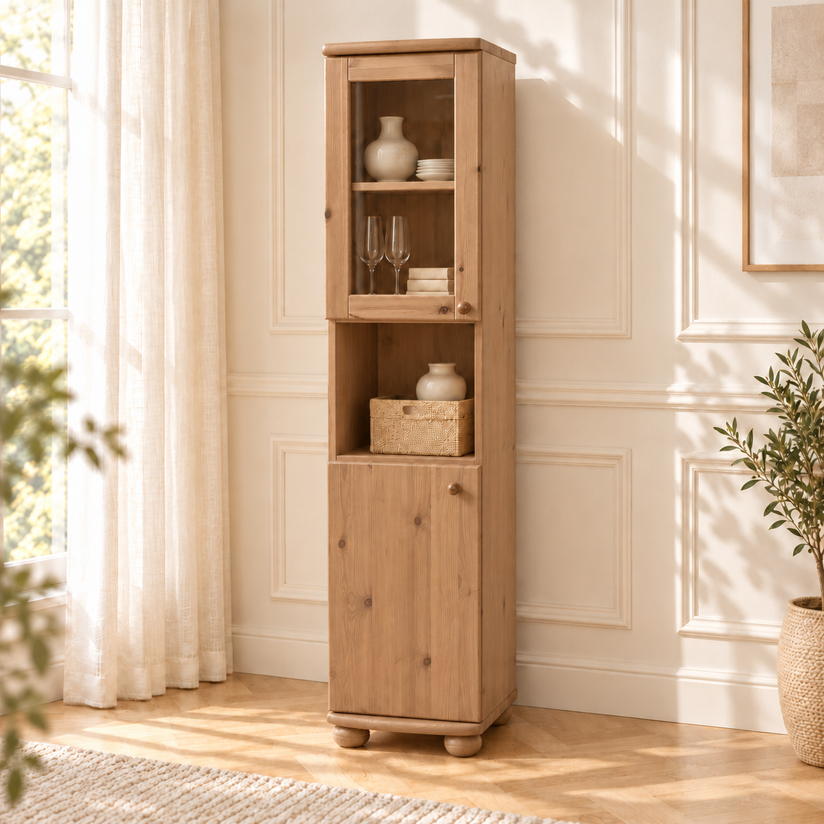 Claudia Buffetschrank Vitrine | 2-Türig | 100% Bio Kiefer Massivholz