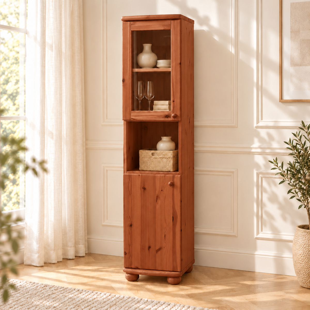 Claudia Buffetschrank Vitrine | 2-Türig | 100% Bio Kiefer Massivholz