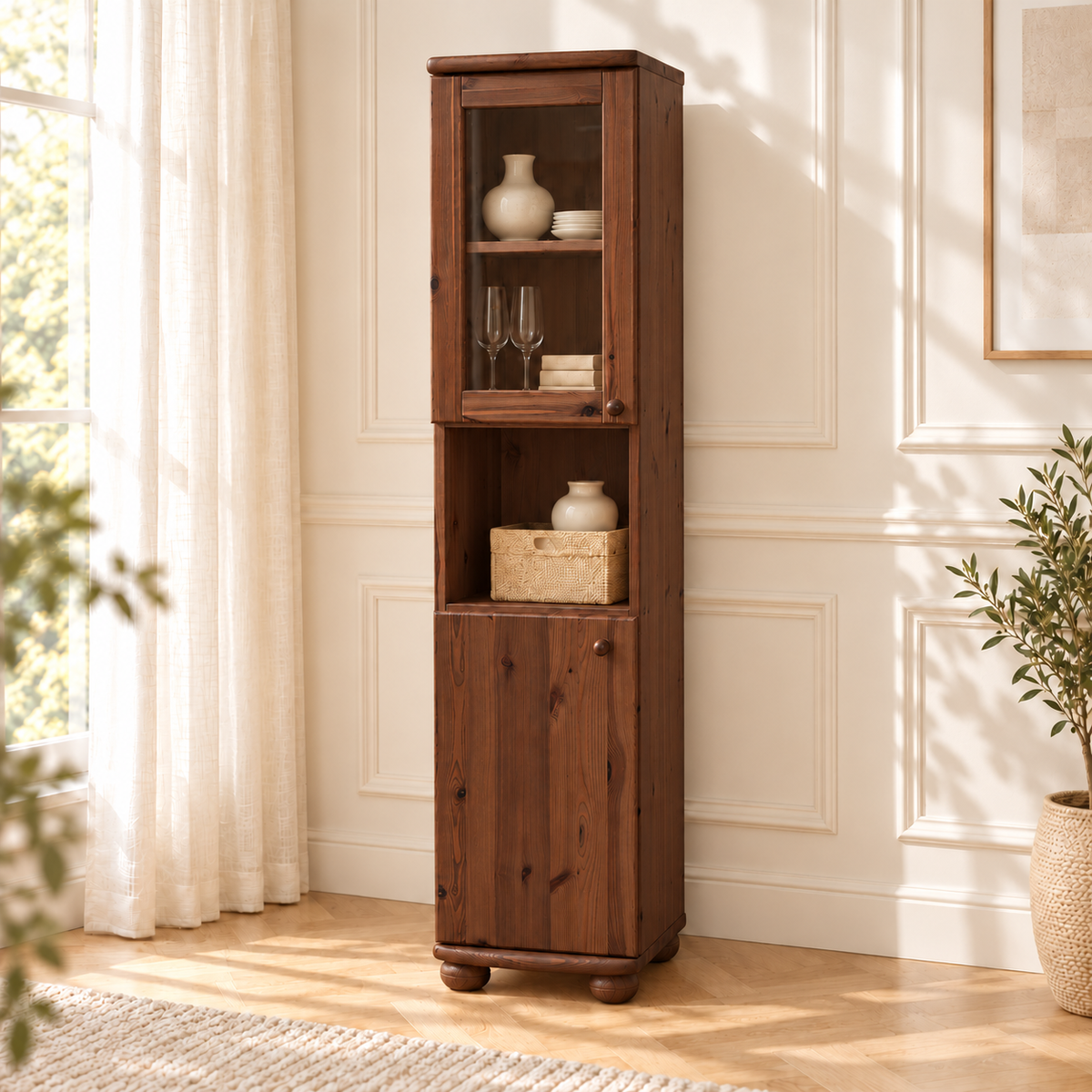 Claudia Buffetschrank Vitrine | 2-Türig | 100% Bio Kiefer Massivholz