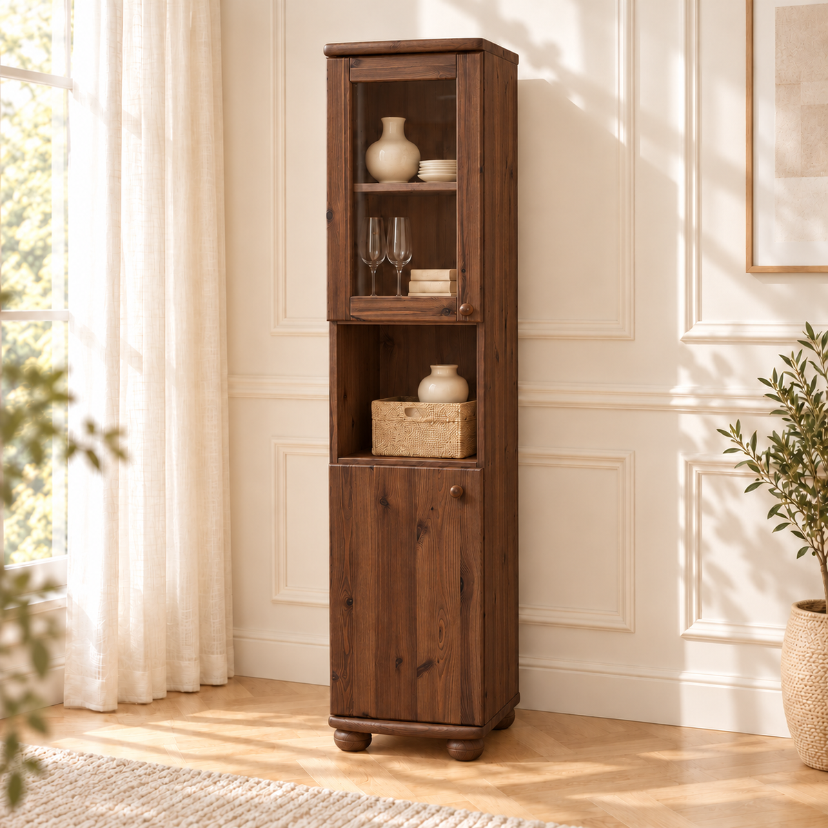 Claudia Buffetschrank Vitrine | 2-Türig | 100% Bio Kiefer Massivholz