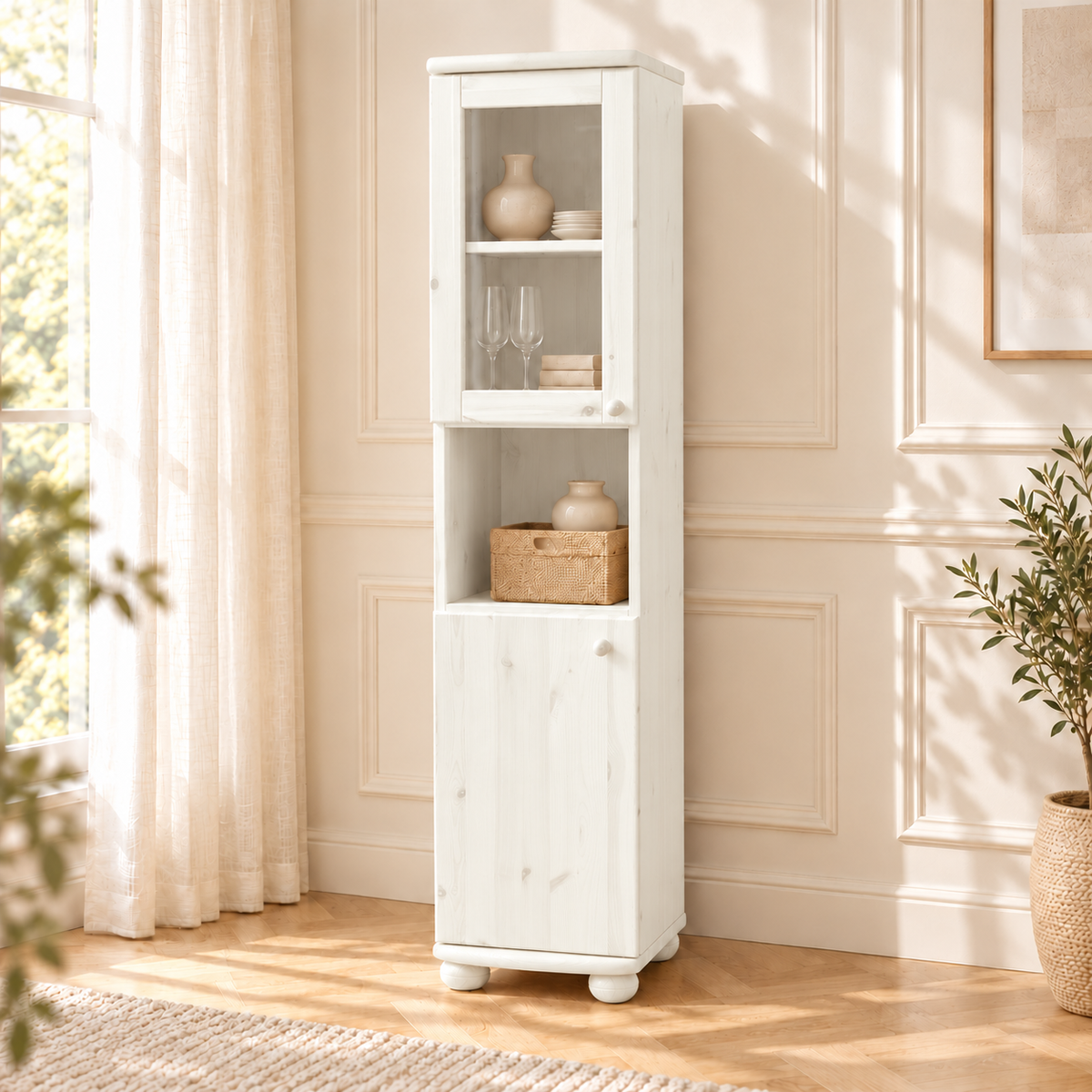 Claudia Buffetschrank Vitrine | 2-Türig | 100% Bio Kiefer Massivholz