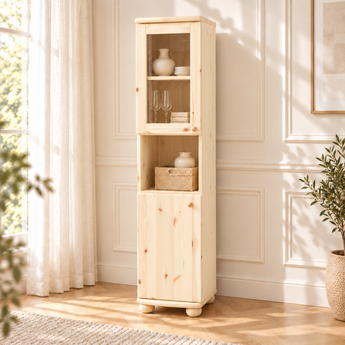 Claudia Buffetschrank Vitrine | 2-Türig | 100% Bio Kiefer Massivholz