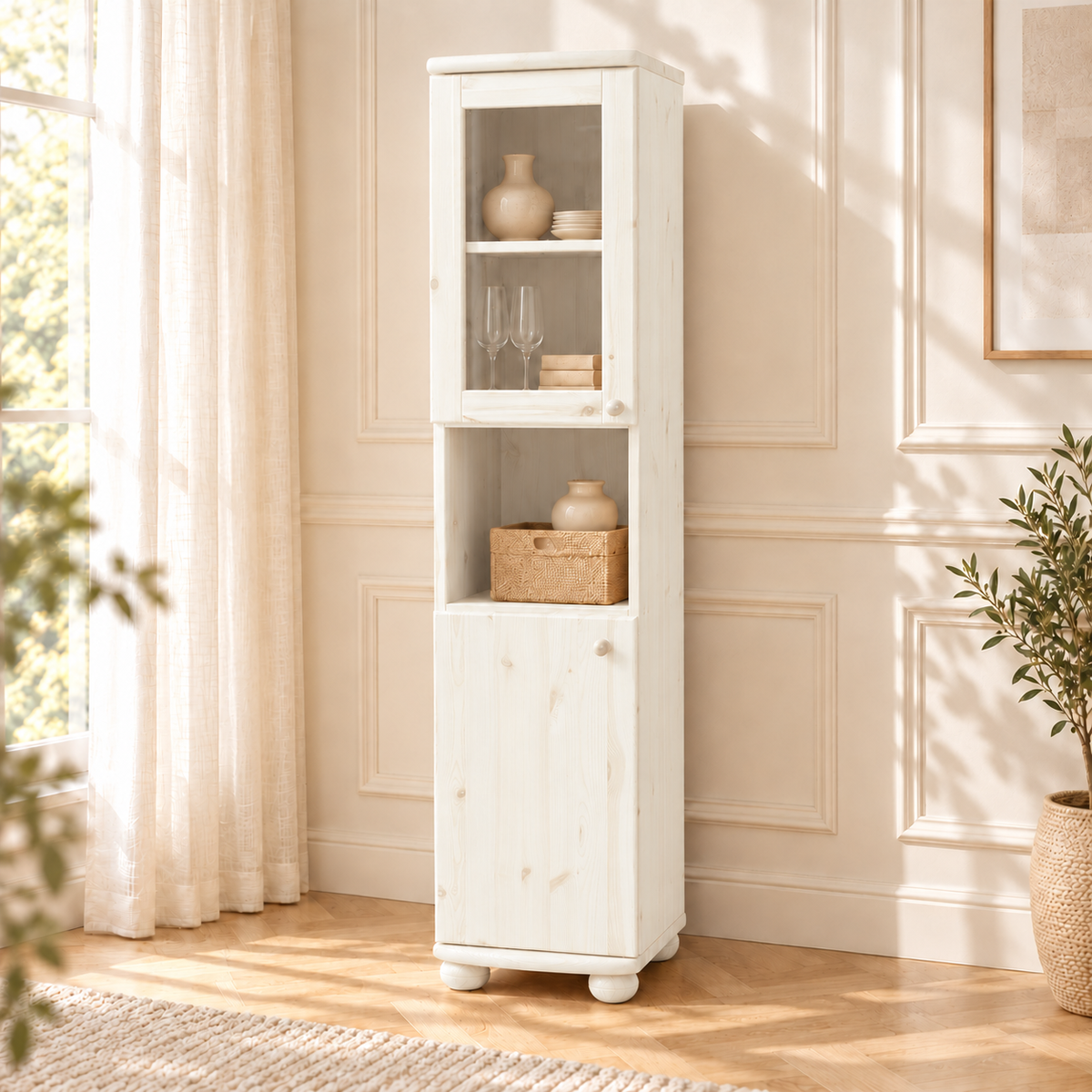 Claudia Buffetschrank Vitrine | 2-Türig | 100% Bio Kiefer Massivholz