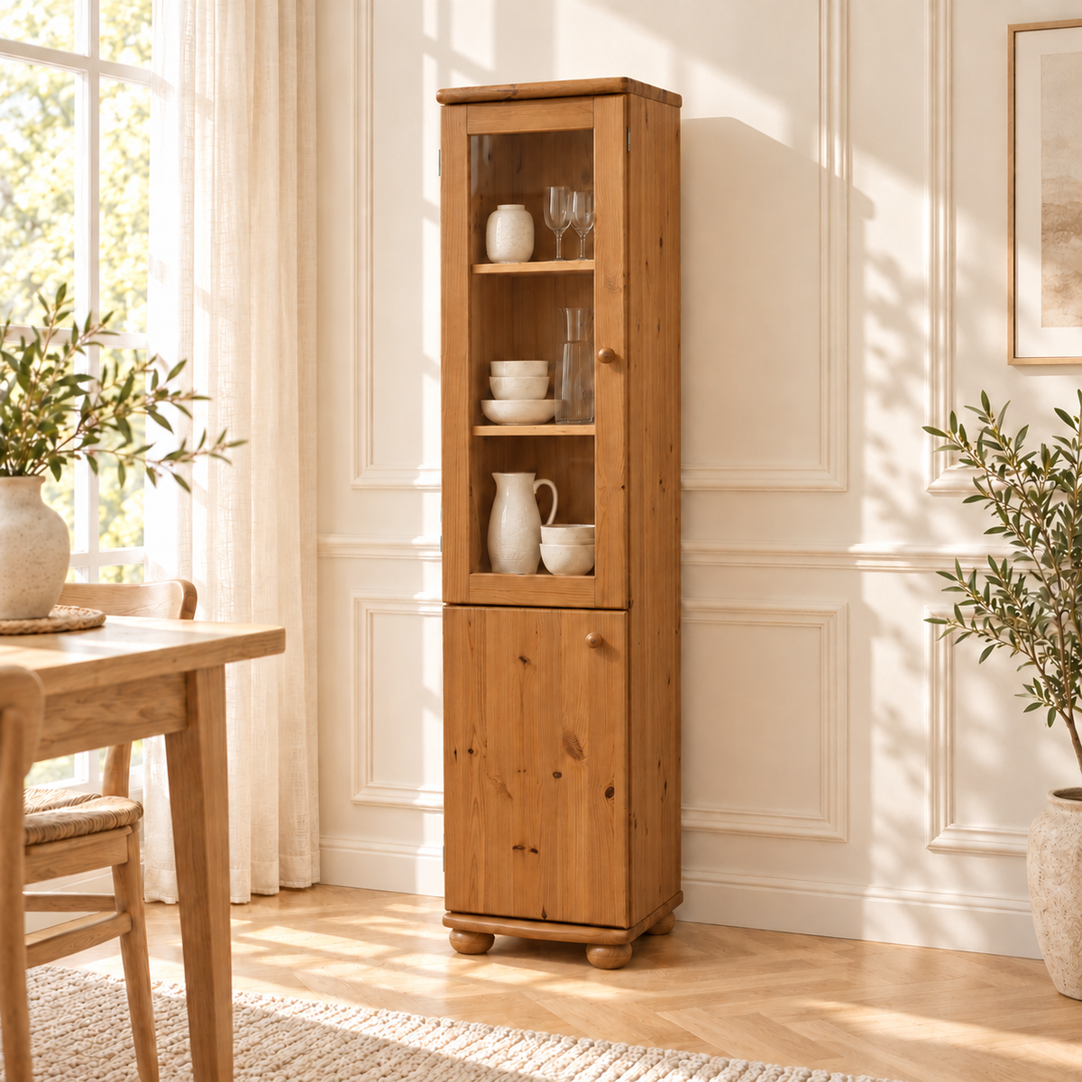 Claudia Buffetschrank Massivholz Vitrine V.2 aus 100% Bio Kiefer | 2-Türig, elegant und nachhaltig