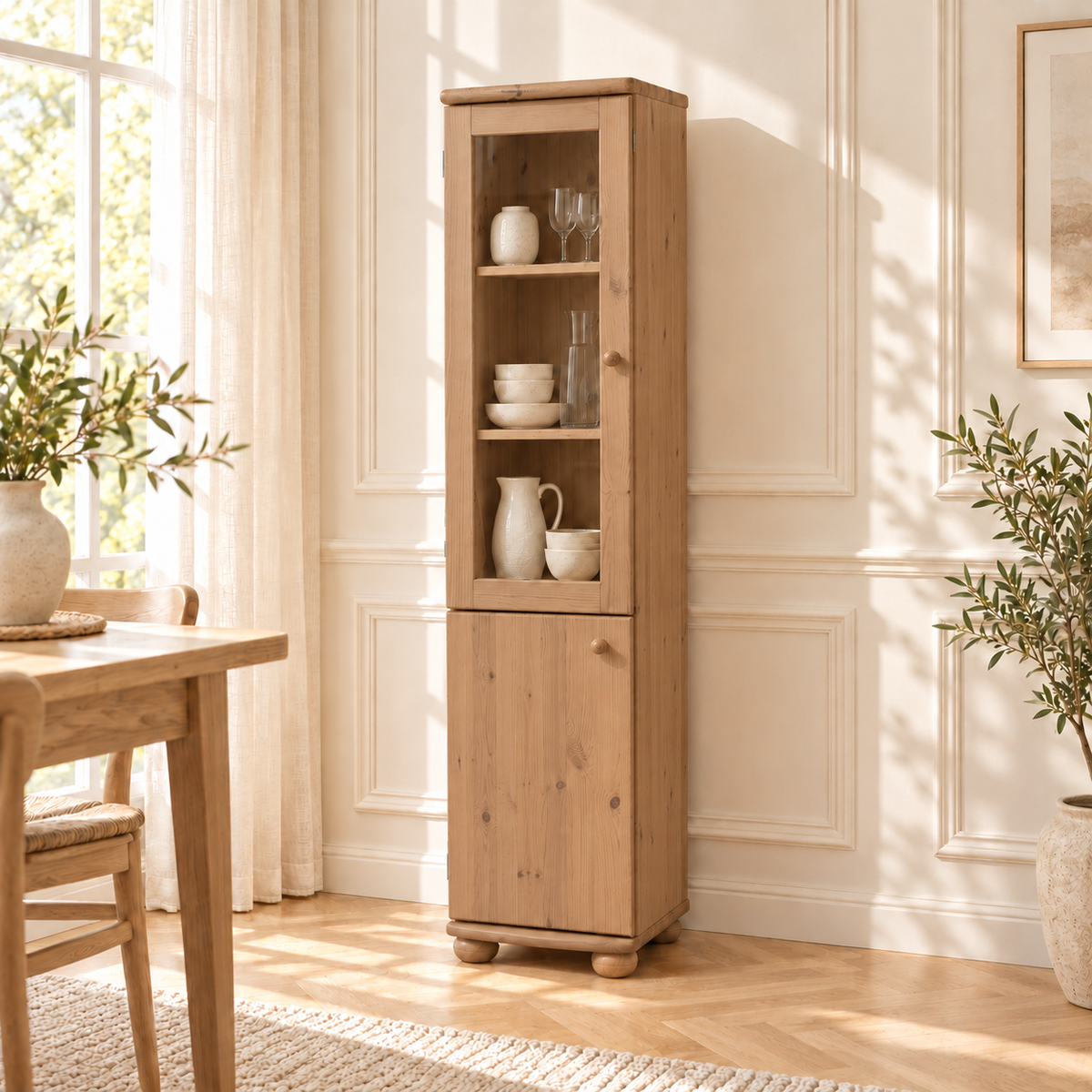 Claudia Buffetschrank Massivholz Vitrine V.2 aus 100% Bio Kiefer | 2-Türig, elegant und nachhaltig