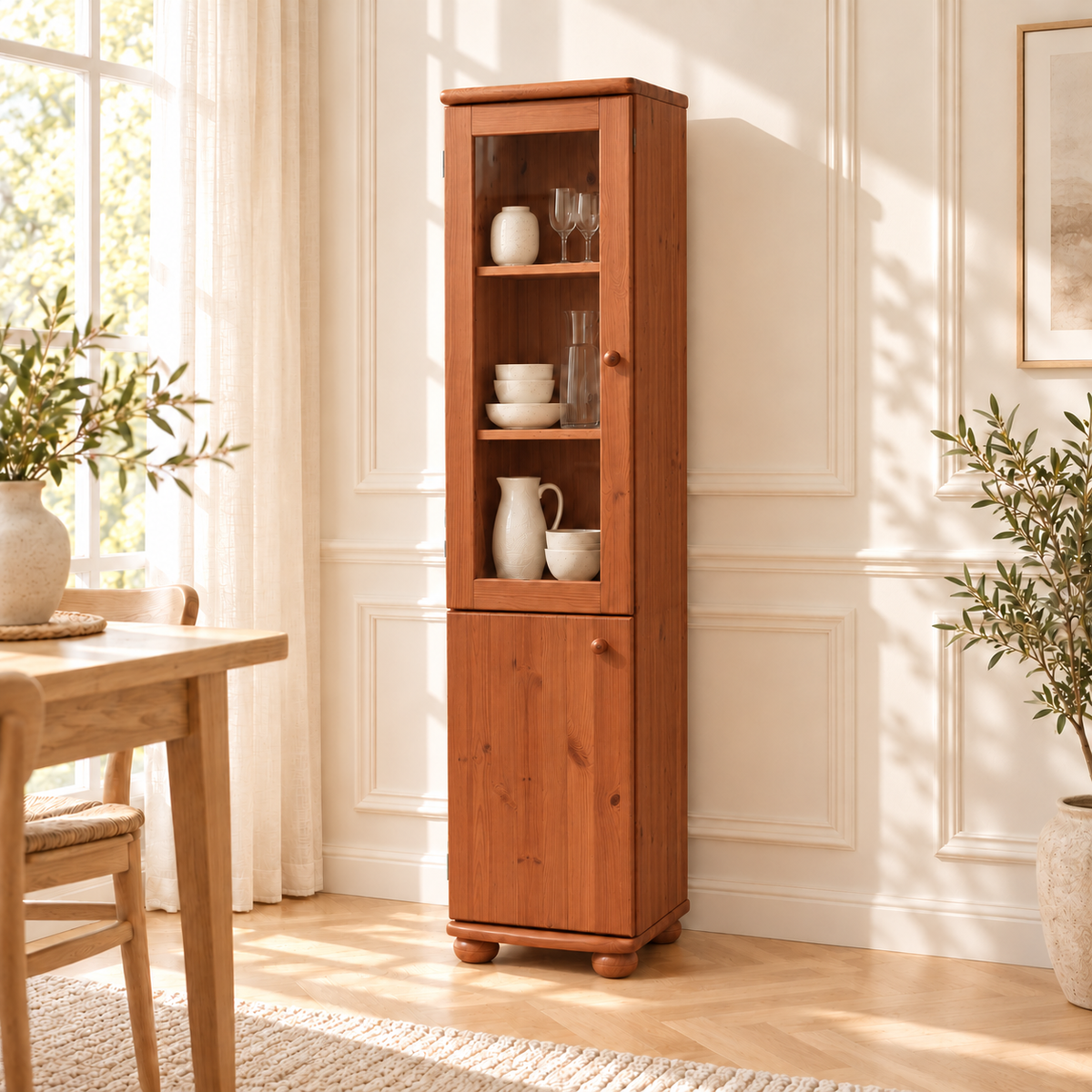Claudia Buffetschrank Massivholz Vitrine V.2 aus 100% Bio Kiefer | 2-Türig, elegant und nachhaltig