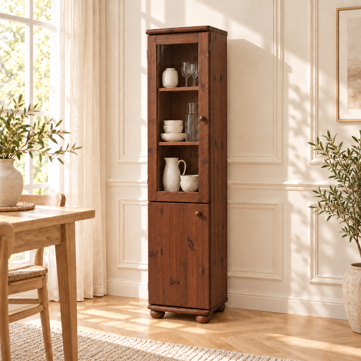Claudia Buffetschrank Massivholz Vitrine V.2 aus 100% Bio Kiefer | 2-Türig, elegant und nachhaltig