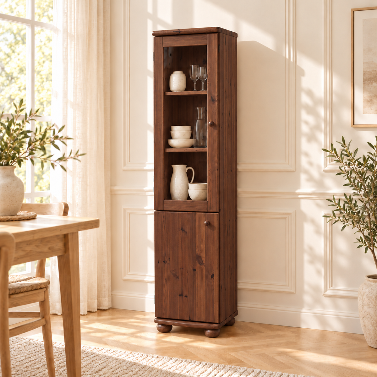 Claudia Buffetschrank Massivholz Vitrine V.2 aus 100% Bio Kiefer | 2-Türig, elegant und nachhaltig