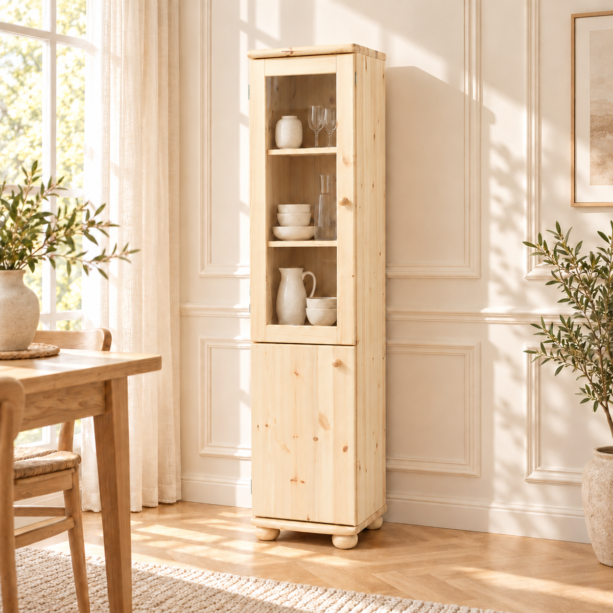 Claudia Buffetschrank Massivholz Vitrine V.2 aus 100% Bio Kiefer | 2-Türig, elegant und nachhaltig