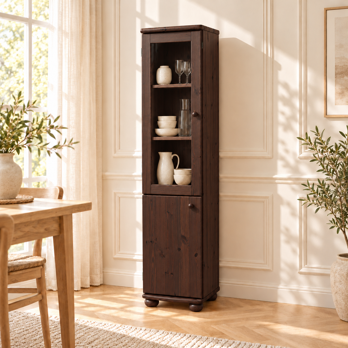Claudia Buffetschrank Massivholz Vitrine V.2 aus 100% Bio Kiefer | 2-Türig, elegant und nachhaltig