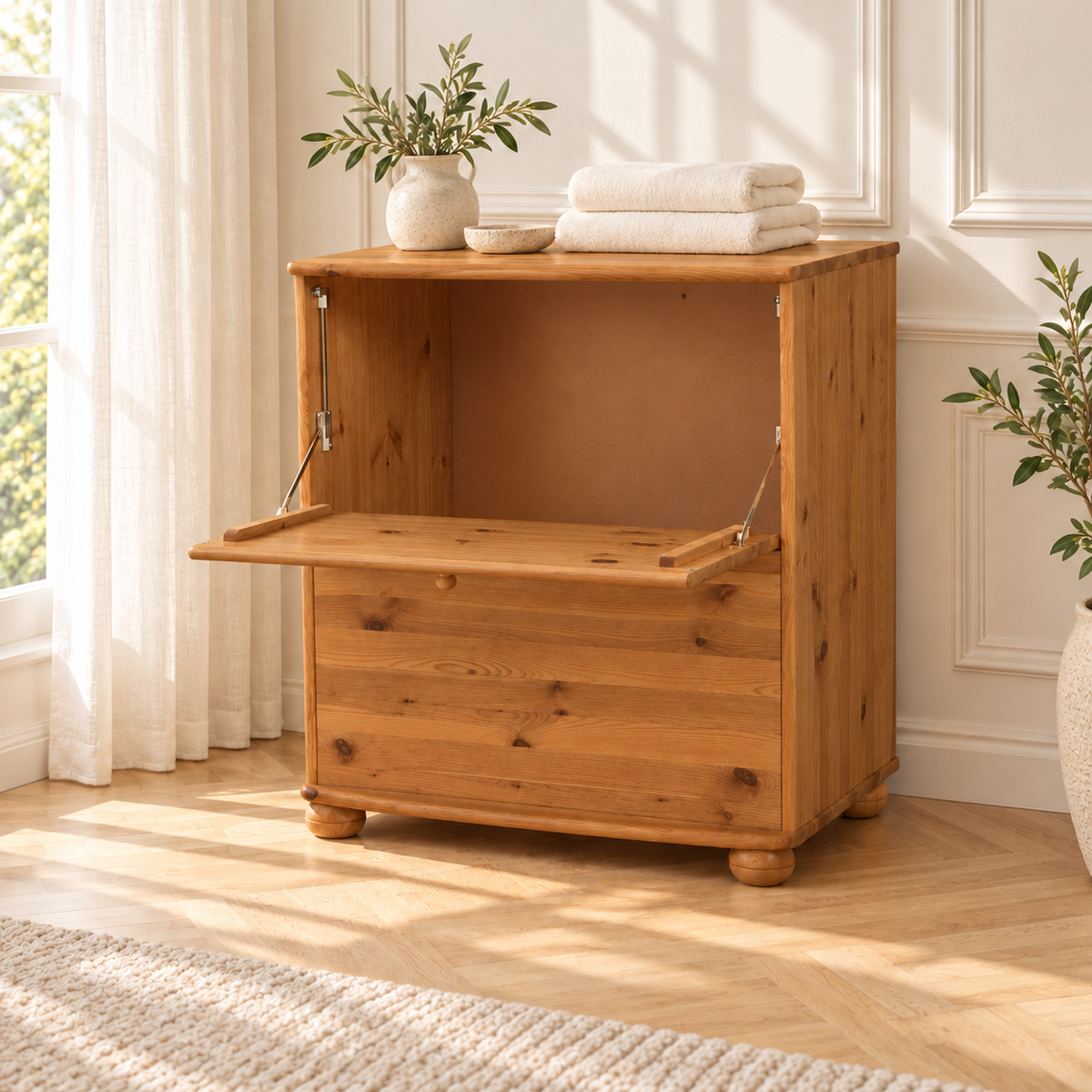 Claudia Wäscheschrank Kiefer Massivholz - Wäschebox Kommode aus 100% Bio-Material