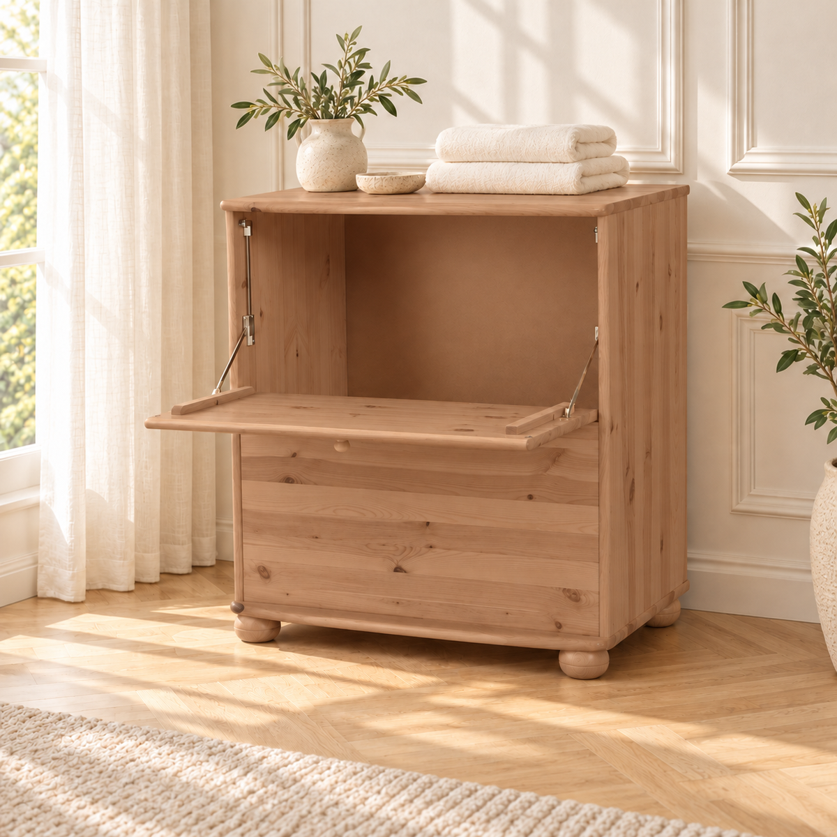 Claudia Wäscheschrank Kiefer Massivholz - Wäschebox Kommode aus 100% Bio-Material