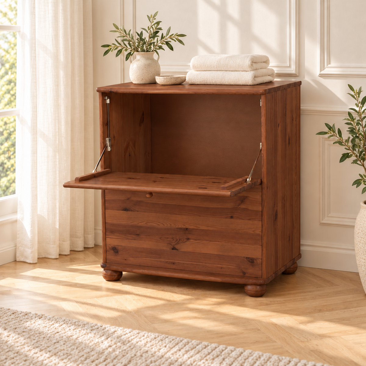 Claudia Wäscheschrank Kiefer Massivholz - Wäschebox Kommode aus 100% Bio-Material