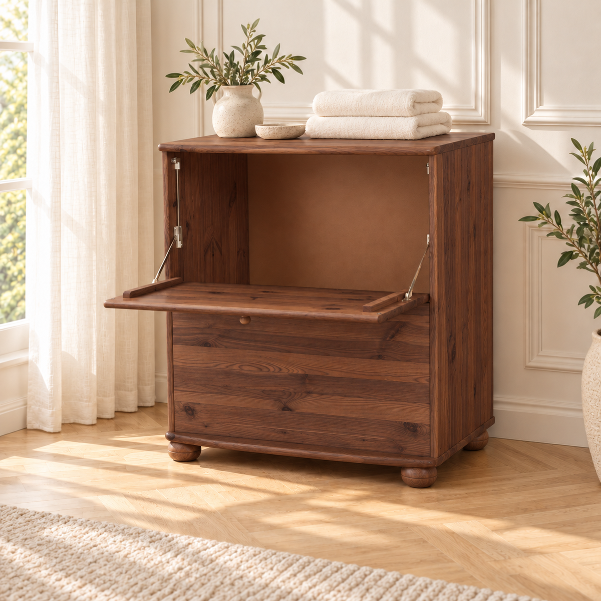 Claudia Wäscheschrank Kiefer Massivholz - Wäschebox Kommode aus 100% Bio-Material
