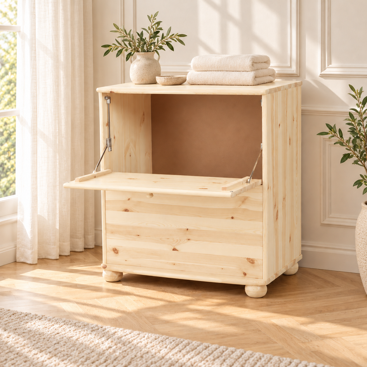Claudia Wäscheschrank Kiefer Massivholz - Wäschebox Kommode aus 100% Bio-Material