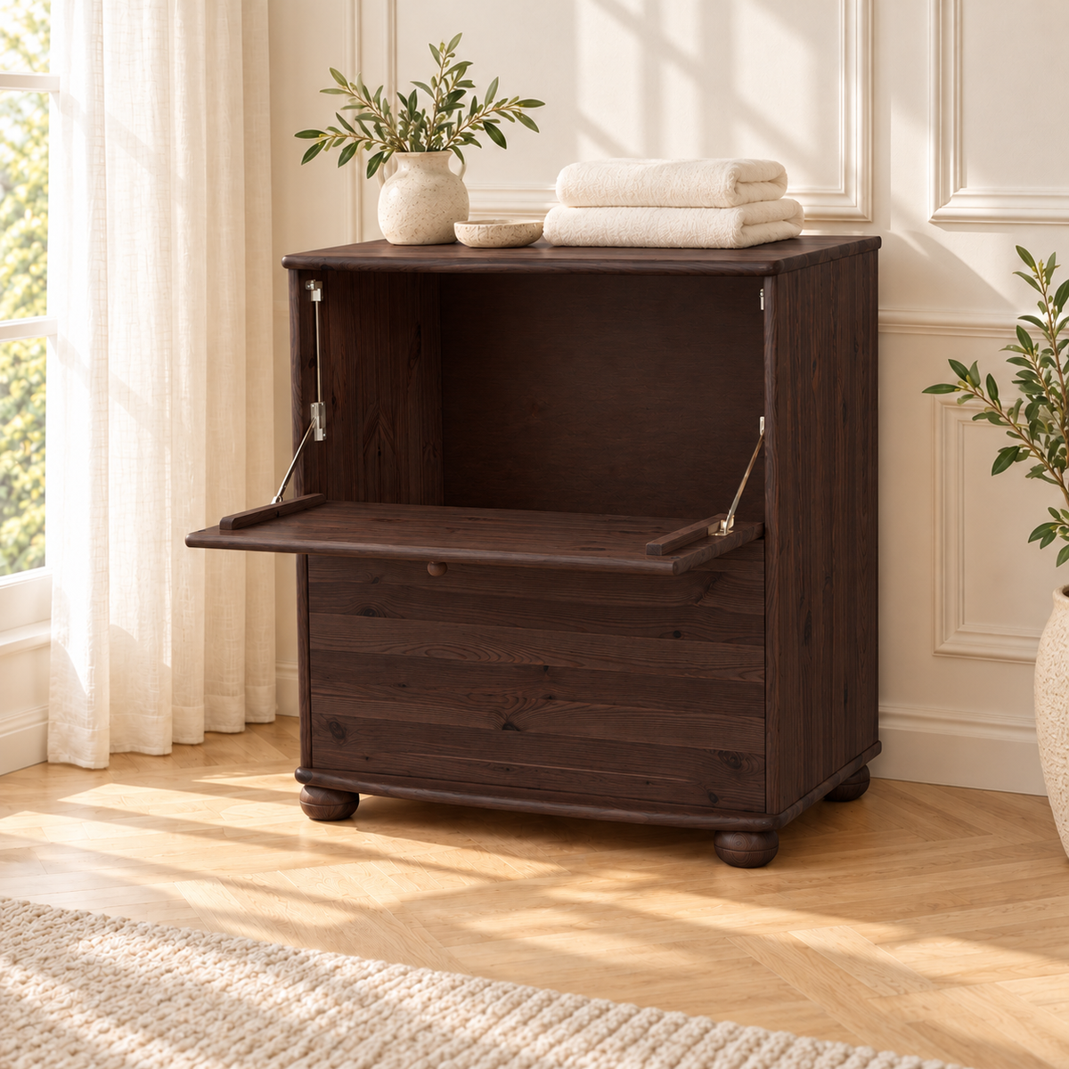 Claudia Wäscheschrank Kiefer Massivholz - Wäschebox Kommode aus 100% Bio-Material