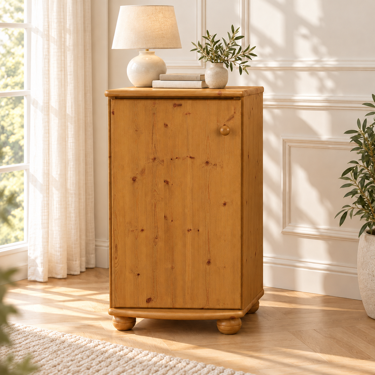 Claudia Kommode Bio Kiefer Massivholz - Elegante 1-türige Anrichte aus 100% Bio Holz