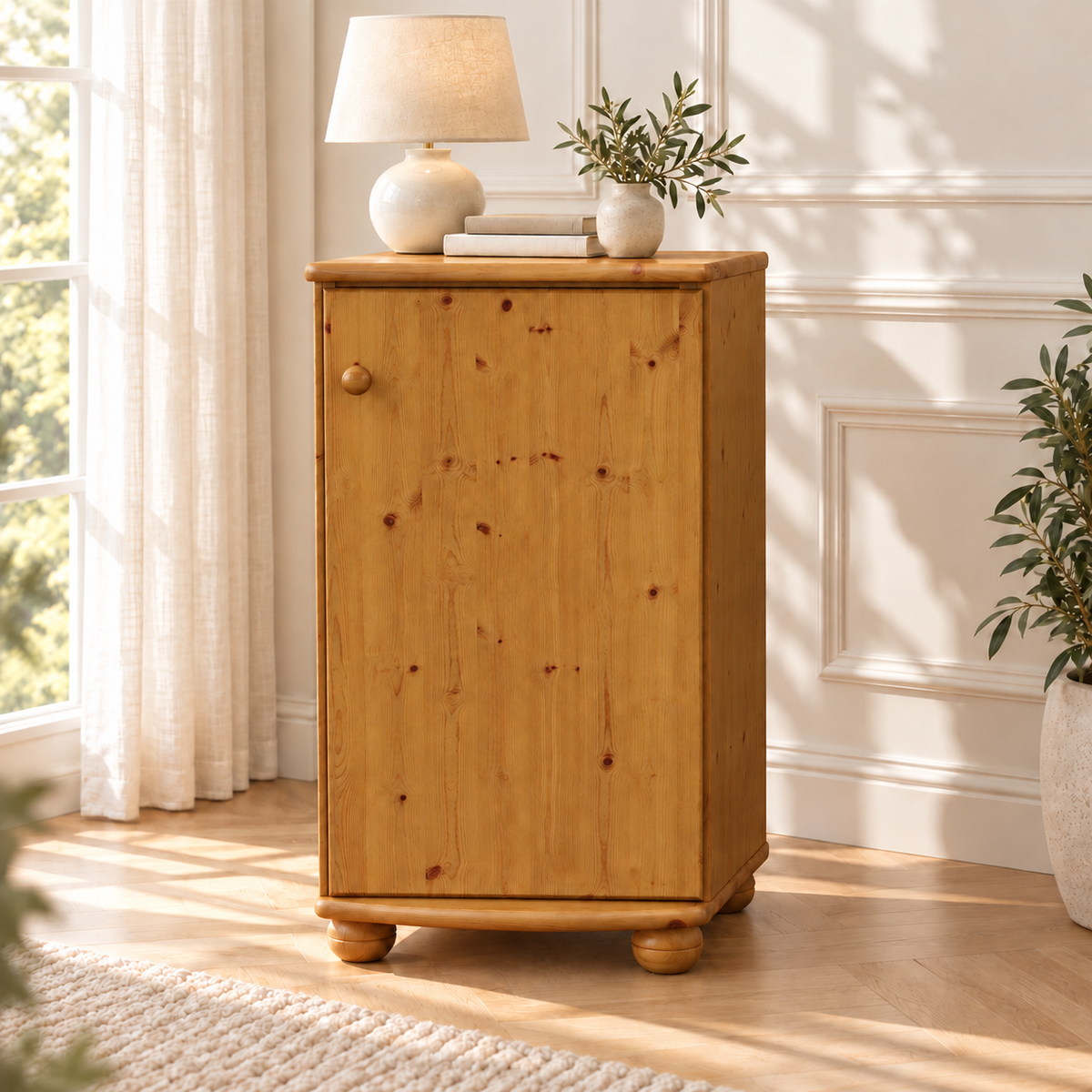 Claudia Kommode Bio Kiefer Massivholz - Elegante 1-türige Anrichte aus 100% Bio Holz
